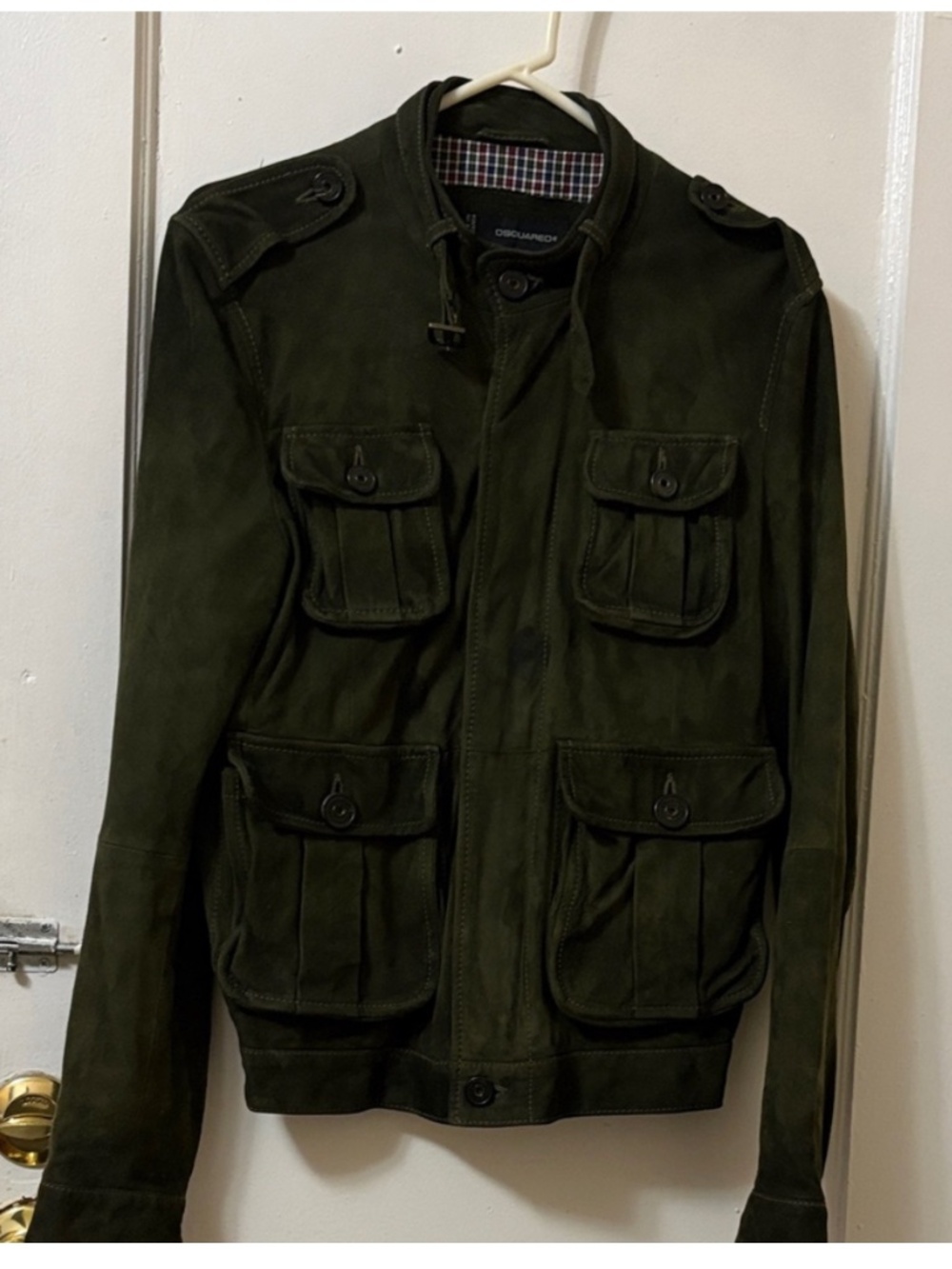 DSQUARED2 SUEDE LEATHER OLIVE GREEN MEN'S FIELD JACKET SIZE L